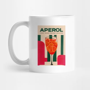 Retro Aperol Spritz Poster Green Stripes Homebar, Kitchen Bar Prints, Vintage Drinks, Recipe, Wall Art Mug